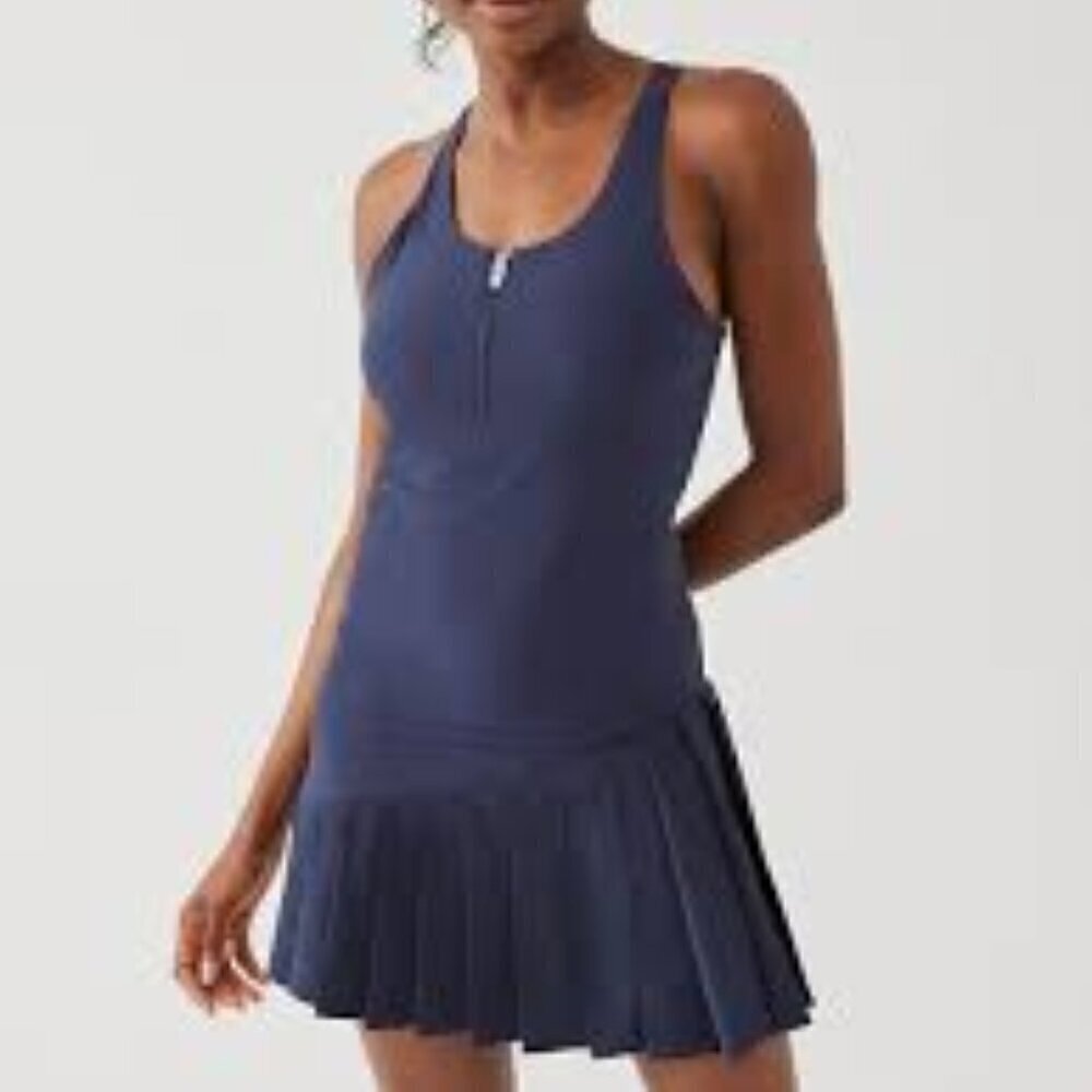 Outdoor Voices ace pleated tennis dress skirt navy blue racer back golf Large